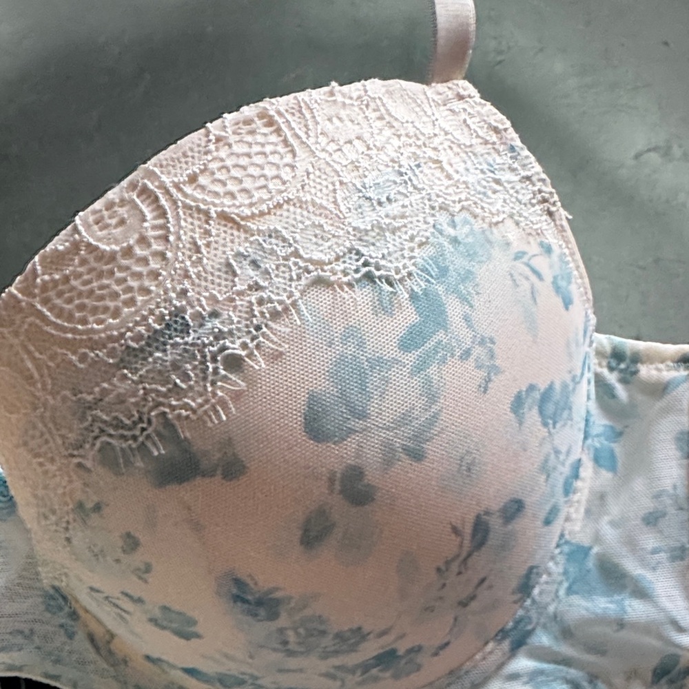 Jessica Simpson Cream and Blue Lace Bra 36C - Picture 5 of 10